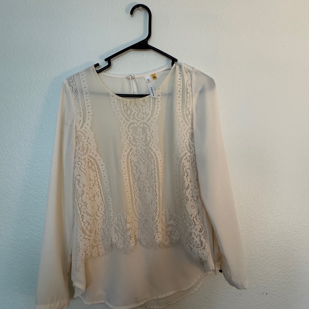 Collection B Cream Asymmetrical Embellished Blouse